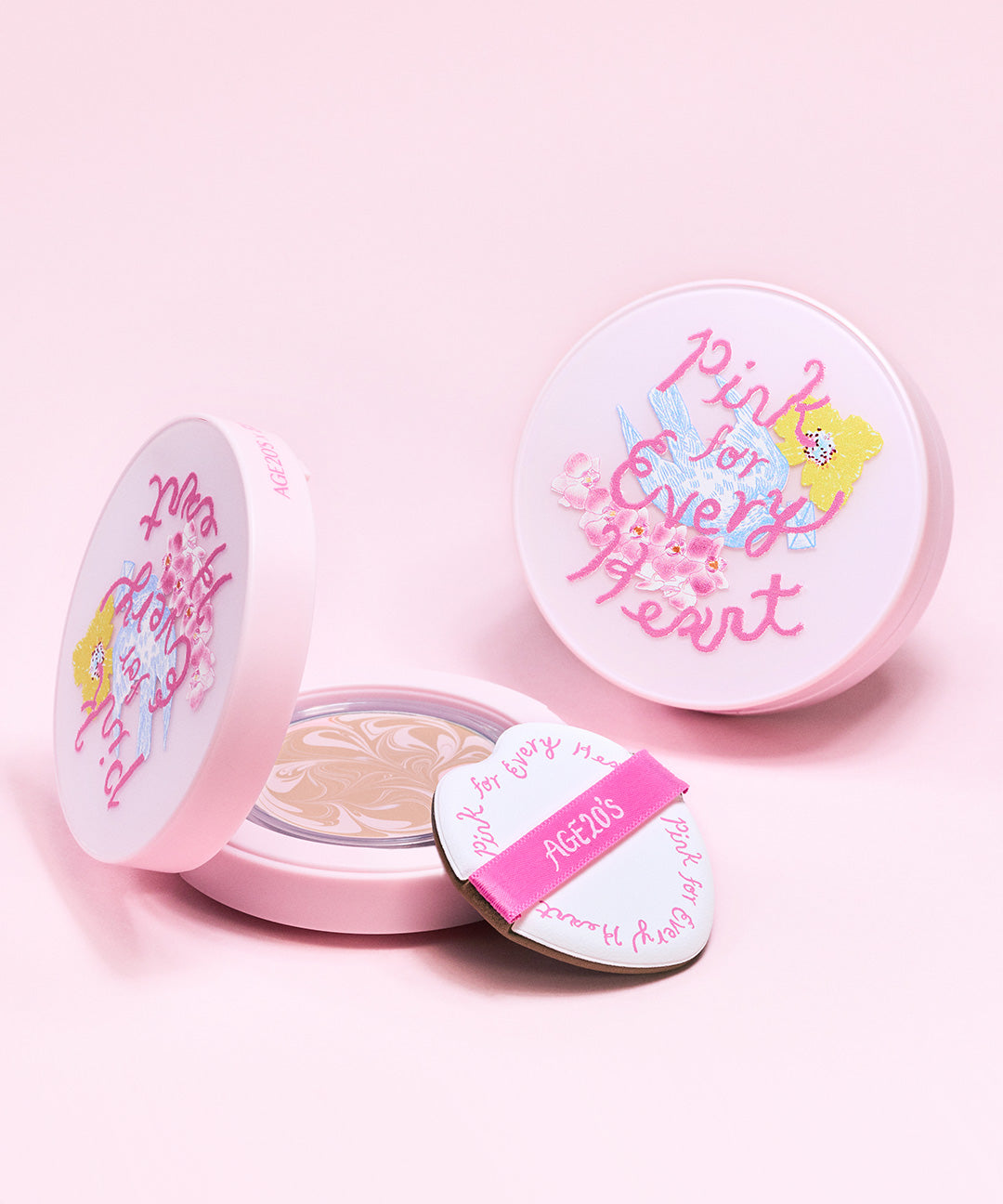 piyonna Pink For Every Heart Edition Dorigin Essence Pact with Refill 2 Puffs Maquillage Teint Poudre compacte