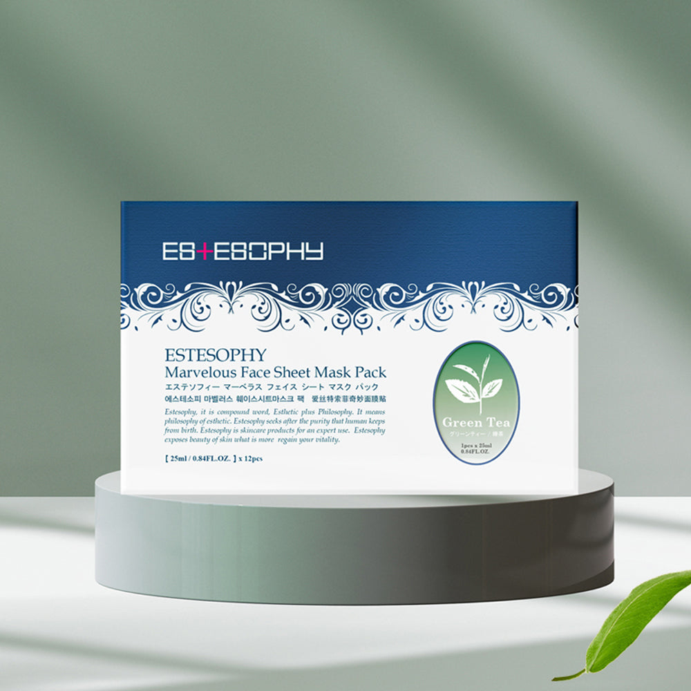 piyonna Estesopy Marvelous Face Sheet Mask Green Tea 12P Masque Masque visage