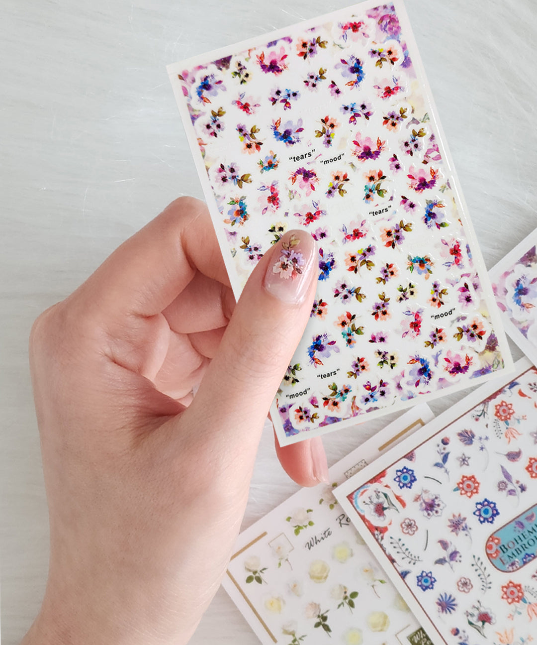 piyonna Nail Stickers Check French Flower Cute Decals Maquillage Ongles Faux ongle & Sticker