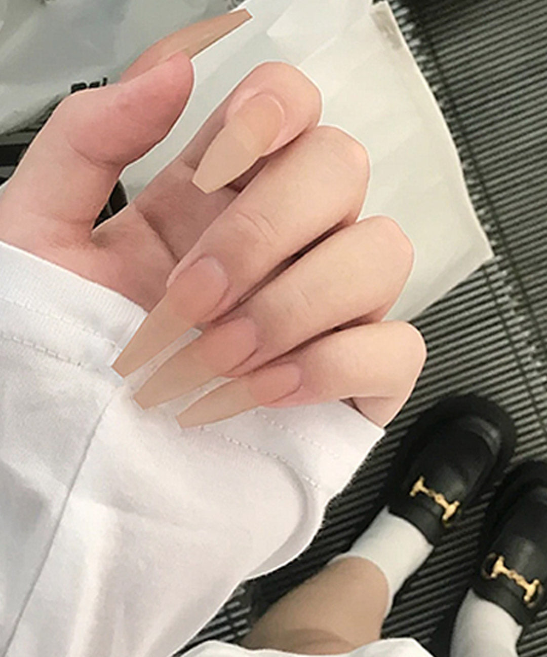 piyonna Solid Color Press On Nail Tips Ballerina Shape Long Maquillage Ongles Faux ongle & Sticker
