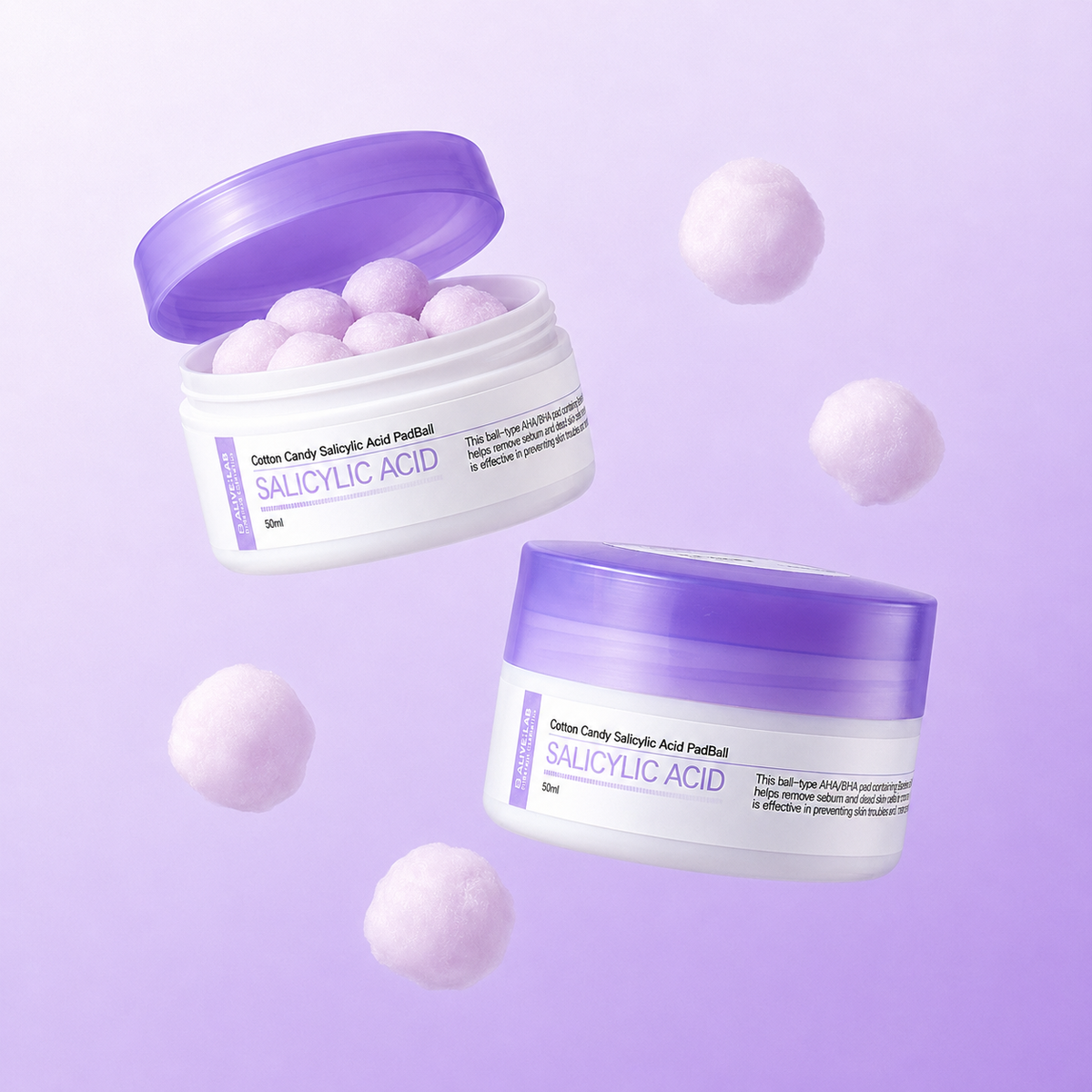 piyonna Cotton Candy Salicylic Acid Pad Ball Face Care Toner Toner Pad