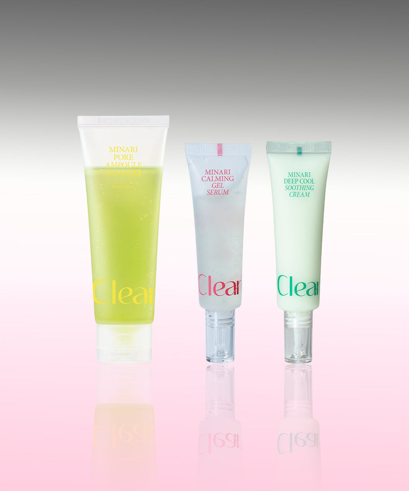 piyonna Minari Pore Trio Cleanser + Gel Serum + Soothing Cream Face Care Skincare Set
