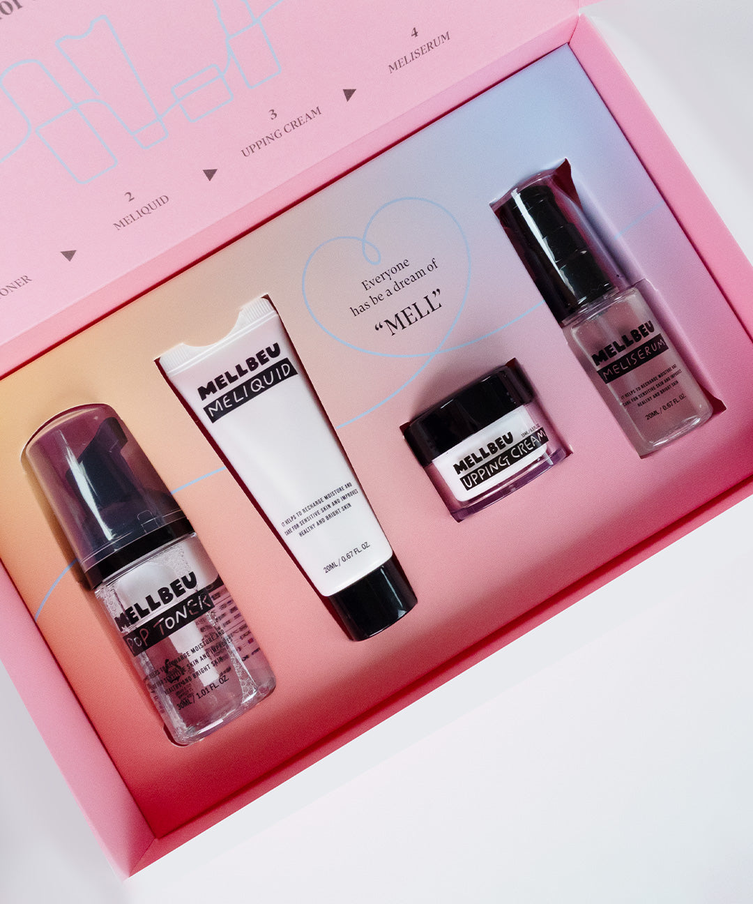piyonna Miniature Pop Toner 30ml + Miniature Meliquid 20ml + Miniature Upping Cream 15ml + Miniature Merry Serum 20ml Face Care Skincare Set