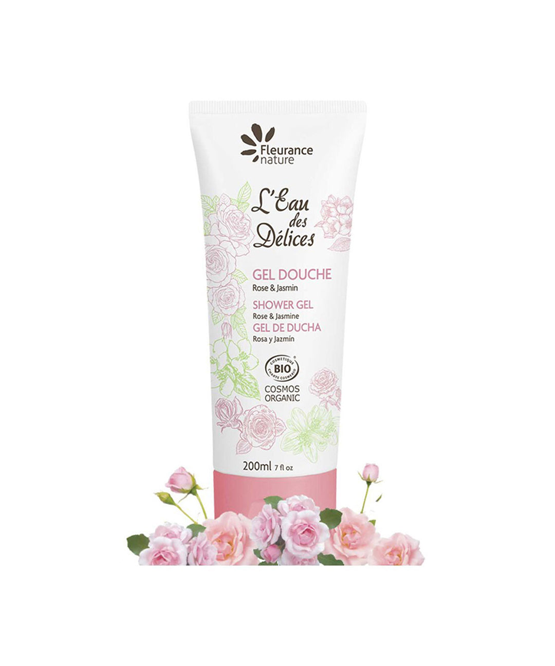 piyonna Fleurence Nature Organic Shower Gel Eau de Delicious Rose and Jasmine 200ml Cheveux & Soins corps Soin du corps Gel douche