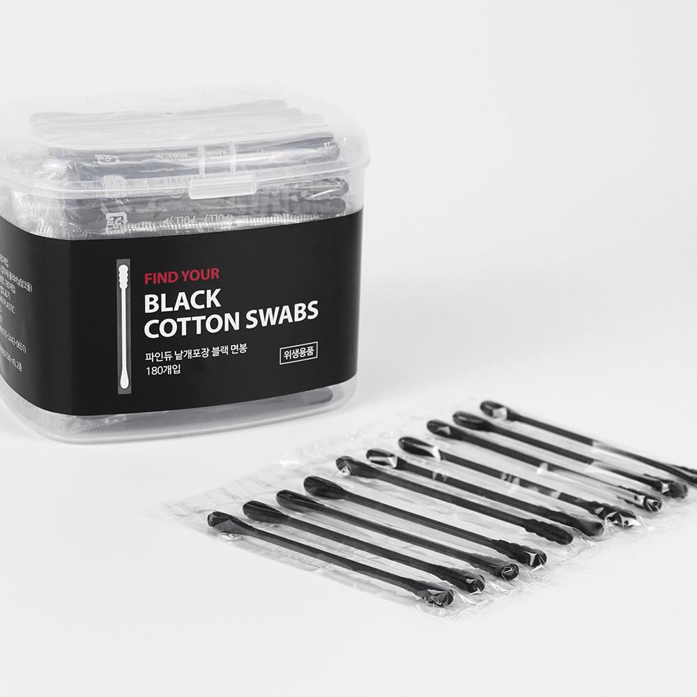 piyonna Finedew Hygienic Large Capacity Individually Wrapped Black Cotton Swabs 180p Maquillage Access. beauté Coton