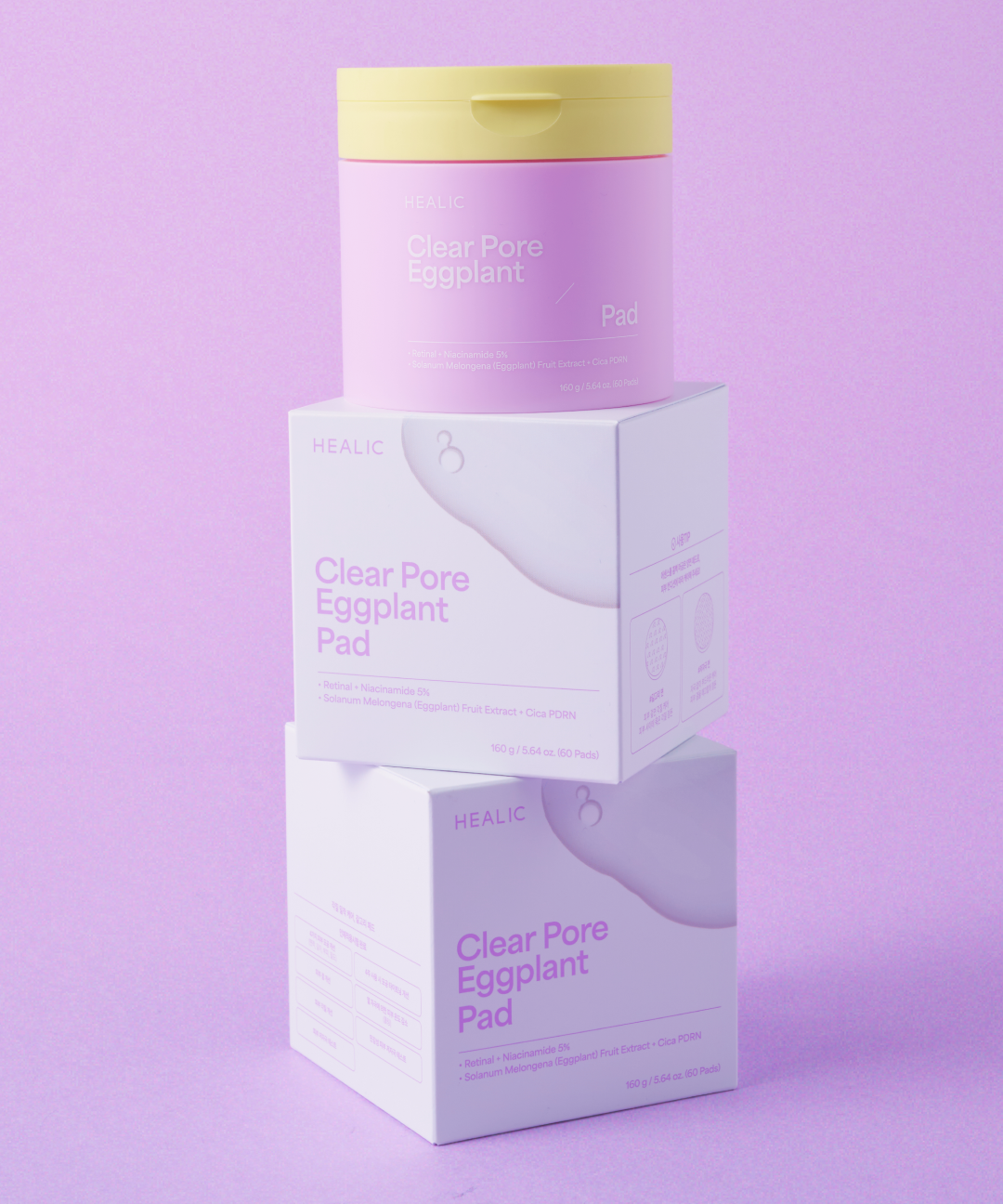 piyonna Healic Clear Pore Retinal Eggplant Pad 60 Sheets Soins visage Toner Pads tonifiants